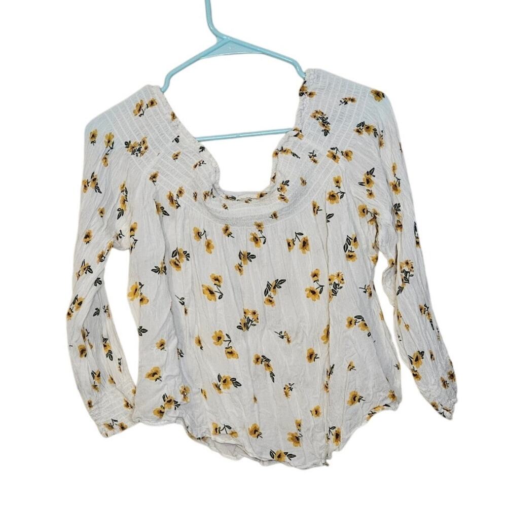 Rewind Size Medium M Floral Sunflower Blouse Boho Stretchy Flowy Top Shirt